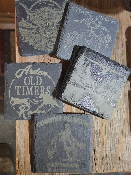 Custom Logo Black Slate Coasters
